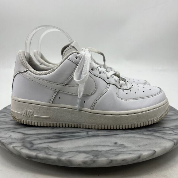 Nike Air Force 1 Sneakers Womens 7.5 White Leather Perforated Low Top Lace Up - Picture 2 of 12